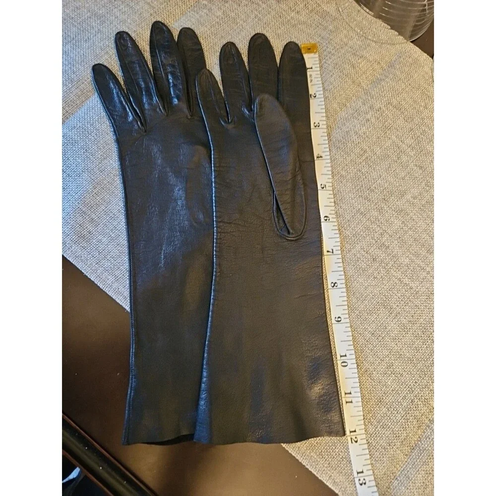 Vintage Black Leather Unlined Gloves Size 6